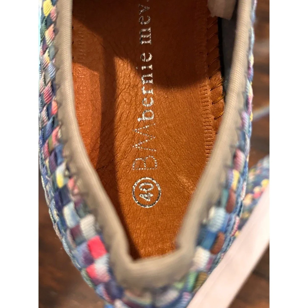 Bernie Mev Multi Color Woven‎ Elastic Slip On Sneakers Womens 40 Rainbow Pixel